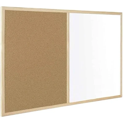 Imagen de KAV Pizarra blanca y tablero de corcho (2 en 1) con marco madera Tablones anuncios montados la pared borrado seco para oficina, escuela, hogar (300 x 400)