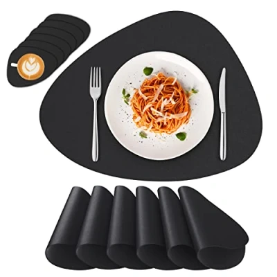 Imagen de Deyooxi Manteles Individuales Salvamanteles Mantel Antimanchas Antideslizantes Lavables, 6 43x32cm y Posavasos 13x11cm, Negro