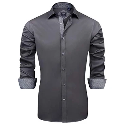 Imagen de J.VER Camisa Gris Algodon Hombre Manga Larga Negocios Casual Ligeramente Elásticas Fácil de Hierro