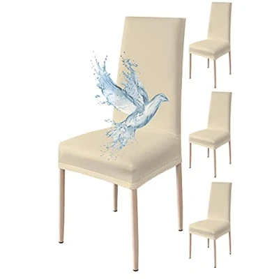 Imagen de Poligino Fundas Sillas de Comedor Pack 4 Impermeable, para Elástica, Suave y Confortable, Beige
