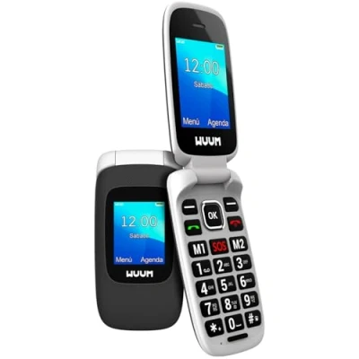 Imagen de WUUM Clap Teléfono Móvil de Tapa con Doble Pantalla Teclas y Números Grandes 2 Memorias Directas botón SOS Bluetooth Gran Batería 800mAh USB C Negro