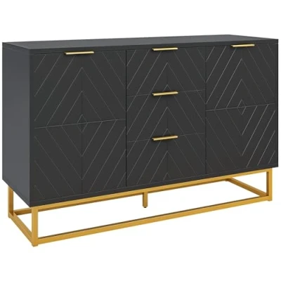 Imagen de HOMCOM Aparador Moderno para Salón con 3 Cajones 2 Puertas y Estante Ajustable Mueble Auxiliar Antivuelco 120x40x76 cm Negro
