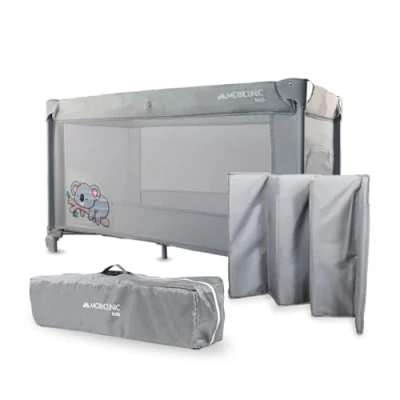 Imagen de Mobiclinic®, Cuna de Viaje, Bolsa Transporte, 2 en 1, Plegado ultracompacto, Colchón extraíble, Mofli, hasta 15kg, Tela Transpirable, Entrada Lateral con Cremallera, Parque bebé, Ruedas (Gris)