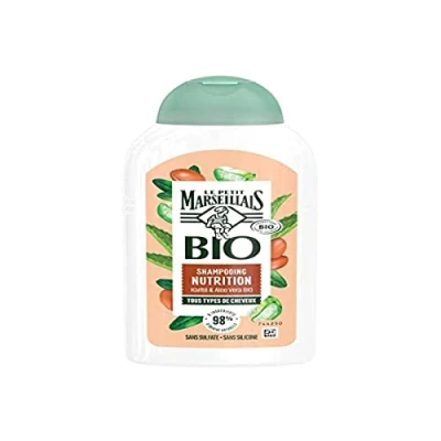Imagen de Le Petit Marseillais Champú Nutrition BIO Karité &amp; Aloe Vera (botella de 240 ml) para todo tipo cabello 98% ingredientes origen natural, sin sulfato y silicona