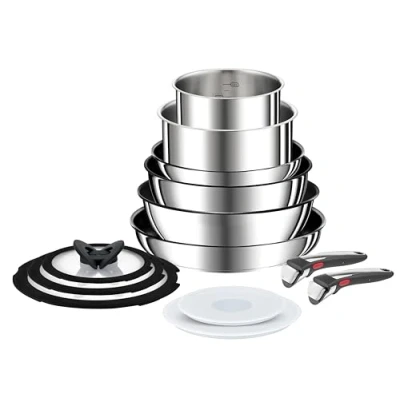 Imagen de Tefal Ingenio Preference On Juego de 2 sartenes + Wok guisera cazos 5 accesorios Mangos extraíbles, antiadherentes, revestimiento titanio, Thermo signal, apto lavavajillas