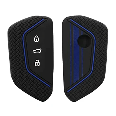 Imagen de kwmobile Carcasa Compatible con Llavero de VW Golf 8 Llave Coche 3 Botones Funda para Mando Silicona Azul/Negro/Azul