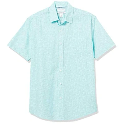 Imagen de Amazon Essentials Camisa de Popelín Manga Corta Ajuste Normal Hombre, Azul Agua Estampado Hojas, XXL