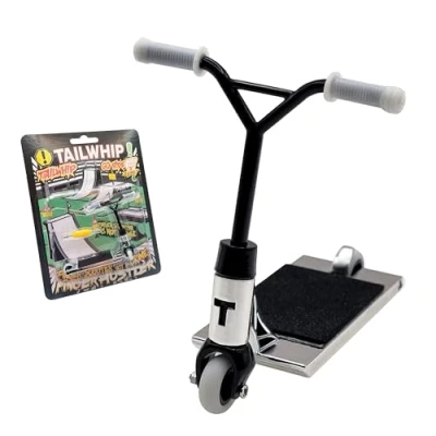 Imagen de TAILWHIP Finger Scooter de Metal para Acrobacias Asombrosas, Mini Patinete Juguete Que Desarrolla la Motricidad Fina, Compatible con Tech Skateboard Skatepark Bike BMX, Cromo