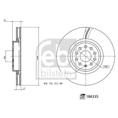 Imagen de FEBI BILSTEIN Disco de freno Eje delantero 340mm 27mm 5Taladro(s) 112mm ventilación interna 186335 Discos freno,