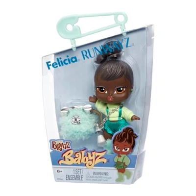 Imagen de Bratz Muñeca Babyz Runwayz Felicia 1 de Moda Coleccionable con un Elegante Conjunto, bebé Collar Que Sirve Llavero Juguete Infantil para Mayores 6 años