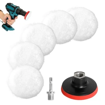 Imagen de AiQInu 7 Piezas Pulir Coche Kit,80 mm Almohadilla De Pulido Lana Con Disco Autoadhesivo Para Y Encerar Coches Adaptador Broca M14
