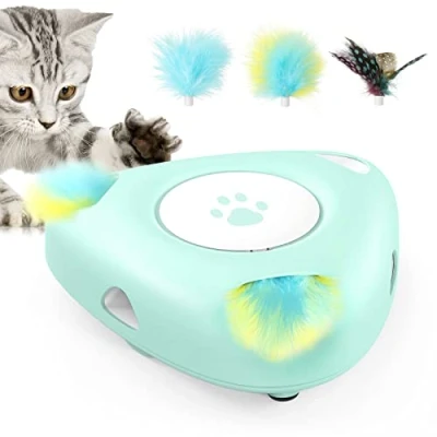 Imagen de Pawaboo Juguete de Pluma para Gatos, Interactivo, Eléctrico en Forma Queso Triangular Gatitos, con Giratoria, el Entretenimiento Felinos Lago Azul