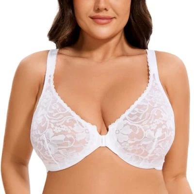 Imagen de MELENECA Sujetador con Aros y Encaje elástico Espalda Cruzada Cierre Frontal para Mujer Blanco 105D