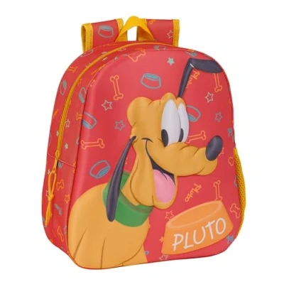 Imagen de Safta PLUTO Mochila Escolar, con Diseño 3D, Adaptable a Carro, Ideal para Niños de Diferentes Edades, Cómoda y Versátil, Calidad Resistencia, 27x10x33 cm, Color Naranja
