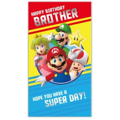 Imagen de Danilo Promotions LTD Super Mario tarjeta de cumpleaños oficial para hermano, 9 x 5 pulgadas