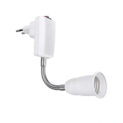Imagen de CABLEPELADO Portalámparas E27 con Interruptor Adaptador de Enchufe Europeo Rotación 360 Brazo Flexible ON/OFF Apto para Dormitorios, Cocinas, Pasillos, Lectura