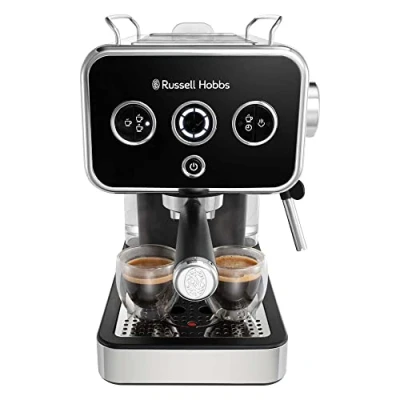 Imagen de Russell Hobbs Cafetera Espresso Distinctions Black Presión 15 Bares, Café Molido o Cápsulas ESE, Calentador de Termobloque, Calientatazas, Varilla Vapor Giratoria, Acero Inox., Negro 26450 56