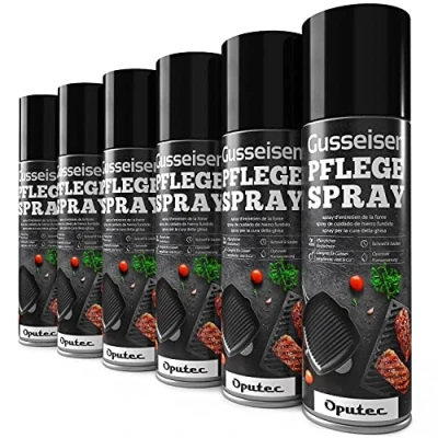 Imagen de Oputec 6 x 500ml Spray Protector Antiadherente para Hierro Fundido Accesorio Ideal la protección y el Cuidado de Parrillas, sartenes, ollas, hornos holandeses, Parrillas Barbacoa, asadores
