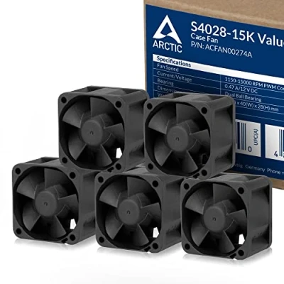 Imagen de ARCTIC S4028 15K (5 Piezas) Ventilador de Servidor 40x40x28 mm, Doble rodamiento Bolas, 140015000 RPM, regulado por PWM, Conector 4 Pines, 12 V DC Negro