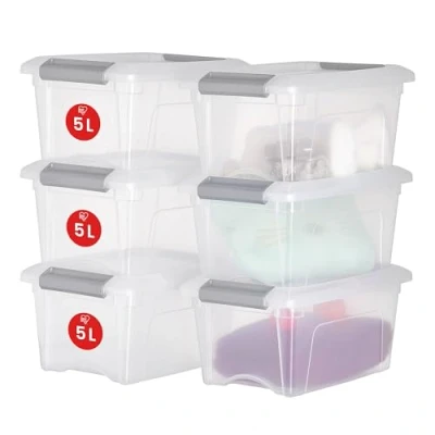 Imagen de Iris Ohyama 6 Cajas de almacenamiento con tapas, 5L, Plata, Clips Cierre, Duradero, Apilable, para Dormitorio, Armario, Oficina, Organizadora, Ropa y Zapados, Libre BPA, NTB 5