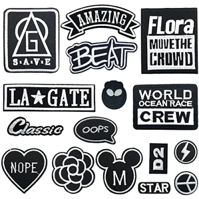 Imagen de Woohome 16 Pz Parches de Ropa, Eslogan Patch Sticker Parche Termoadhesivo Blanco Negro Ropa Termoadhesivos para Mochilas, Jeans, Pantalon