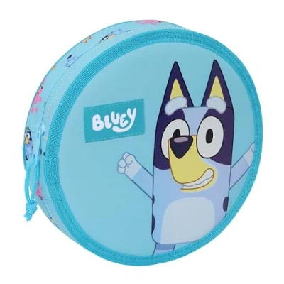 Imagen de Safta BLUEY Plumier Redondo, con 18 Piezas, Fácil Limpieza, Estuche Infantil, Niño, Ideal para Niños de 5 a 14 Años, Cómodo y Versátil, Calidad Resistencia, 21x3.5 cm, Color Celeste
