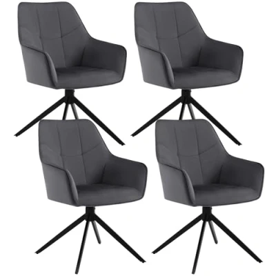 Imagen de WOLTU Sillas de Comedor, Juego 4 Cocina Giratoria, Patas Metal, con Reposabrazos para Salon, Dormitorio o Terciopelo, Gris Oscuro, EZS09dgr