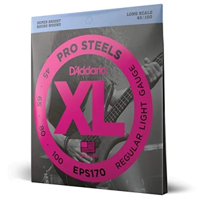 Imagen de D&#039;Addario EPS170 XL ProSteels Regular Ligero (.045 .100) Electric Bass Guitar Strings, Escala larga