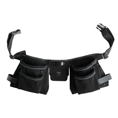 Imagen de KWB 49906810 Cinturón portaherramientas de cuero en dos partes con 7 compartimentos, bolsillo para uñas, cuchillo, soporte martillo y clip metálico cinta métrica