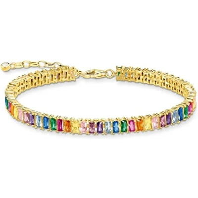Imagen de THOMAS SABO A2030 996 7 L19V Pulsera de tenis para mujer (plata ley 925 chapada en Oro amarillo 750, longitud: 16 19 cm), color dorado, cm, Plata amarillo, Circonita cúbica