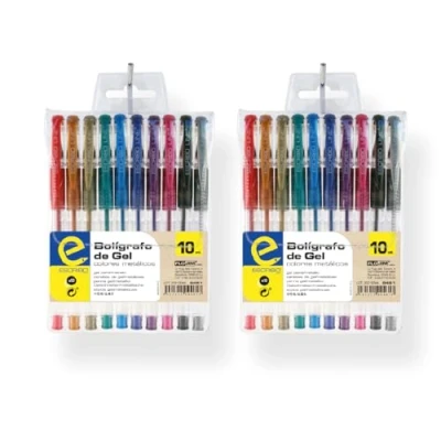 Imagen de Escribo Pack de 2 Sets 10 boligrafos GEL, Colores METALICOS Surtidos Total 20 unidades