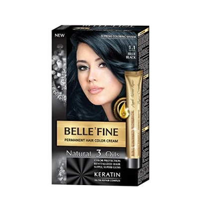 Imagen de BELLE&#039;FINE® Black Series Tinte permanente natural Con 3 aceites y queratina Negro azulado