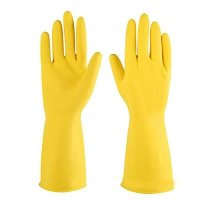 Imagen de guantes de limpieza goma amarillos, 6 pares para el hogar, reutilizables lavar platos cocina. (6, medianos)