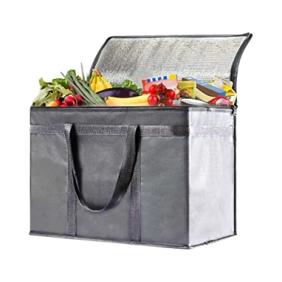 Imagen de Cool Bag bolsa térmica grande de 30 L, para entrega alimentos, almuerzo, picnic, plegable, color gris
