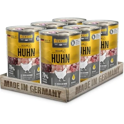 Imagen de BELCANDO Baseline comida húmeda para perros, pollo, 6 latas de 400 g, 70% carne perros adultos, sin cereales, fabricado en Alemania