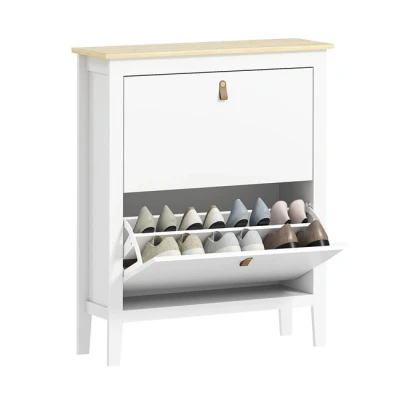 Imagen de HOMCOM Mueble Zapatero Estrecho Entrada Recibidor con 2 Cajones Abatibles Estantes Ajustables y Tiradores de PU para 14 Pares Zapatos Pasillo 80x24x95,5 cm Blanco