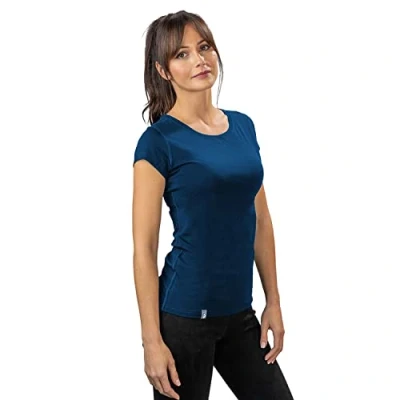 Imagen de ALPIN LOACKER Camisetas Manga Corta Mujer de 100% Lana Merino, termica, Azul S