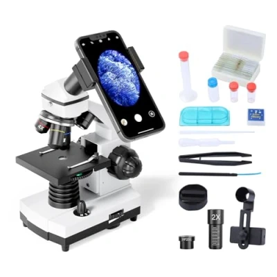Imagen de Microscopio Monocular para Estudiantes Niños, Aumento de 100 2000x, Potente Microscopios Biológico Educativo con Adaptador teléfono, Muestras Biológicas, operación Equipo