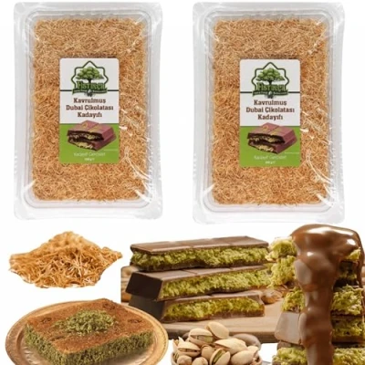 Imagen de Set 3 en 1 de Chocolate Dubai 200 g Crema Pistacho, 200g Kadayif y 70 Regalo Perfecto para Postres, Dulces Casero (Set Dubai)
