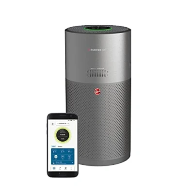 Imagen de Hoover H PURIFIER 500 HHP55CA Purificador aire inteligente, Difusor y biohigienizador, Multisensores, Wi Fi, Filtro triple capa (hepa), Inactivación polen, Alertas CO, CADR 330m3/h, Gris