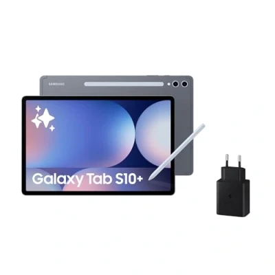 Imagen de Samsung Galaxy Tab S10+ 512GB + Cargador Tablet IA, Tableta Android 5G, 12GB RAM, Pantalla AMOLED, Antirreflejos, S Pen Incluido, Gris (Versión Española)
