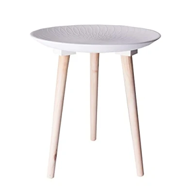 Imagen de Lastdeco Mesa Auxiliar Decorativa. Mesita Redonda de Madera para Salon o Comedor. Superficie Bandeja. Sofa Centro. Desmontable. Estilo Nordico. Color Blanco. 40 x 44 cm