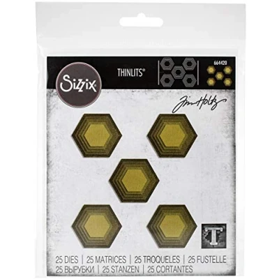 Imagen de Sizzix Set de Troqueles Thinlits 25 pzas 664420 Azulejos Apilados, Hexágonos by Tim Holtz, Papel Plástico, Multicolor, Talla única