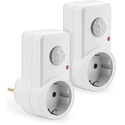 Imagen de deleyCON 2X Infrarrojos Detector de Movimiento para Tomas Interior Control Luz 120 Área Trabajo Alcance 9m Sensibilidad Ajustable Blanco