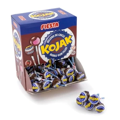 Imagen de FIESTA Kojak Caramelo con Palo Sabor Cola Relleno de Chicle Caja 100 unidades
