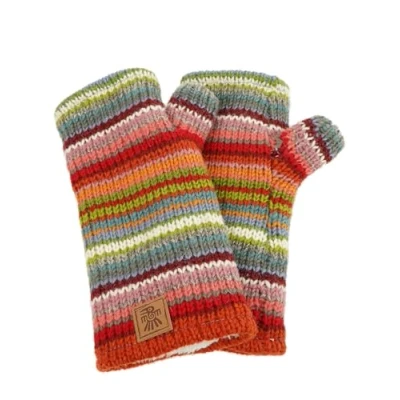 Imagen de Las mujeres de lana calentadores manos Sherpa forro polar hecho a mano multicolor raya talla única hecha extra caliente Pachamama comercio justo, multicolor, 85