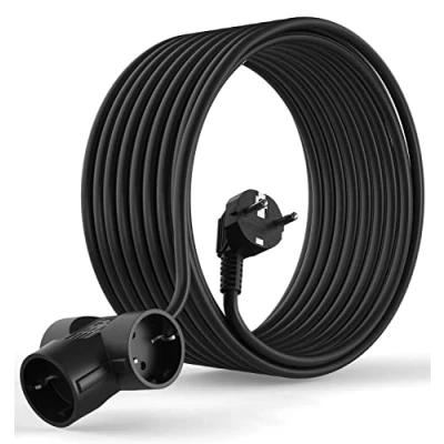 Imagen de MutecPower 10 Metros Cable alargador de Corriente Electrico con 3 enchufes Schuko protección Contacto en ángulo 90 250V 50Hz 16A eléctrico para interiors IP20 10m Negro