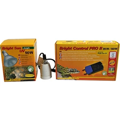 Imagen de Lucky Reptile Bright Sun UV Jungle Set Completo 50 W lámpara, portalámparas y balasto Incluido lámpara de Calor para réptiles con Soporte cerámica Resistente al Accesorios terrario