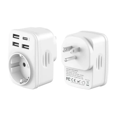 Imagen de Adaptador Enchufe USA Americano mit 3 USB 2.4A Europa español 2 Pin a EEUU para Mexico, Canada, Tailandia, Perú, Colombia,Tipo B
