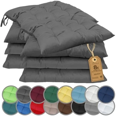 Imagen de NatureMark Paquete de 8 Cojines para Silla con Lazos, tamaño 40x40 cm, cojín Asiento Relleno, Gris Antracita